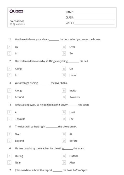 50+ Prepositions worksheets for 4th Class on Quizizz | Free & Printable