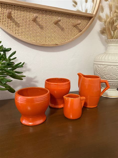 Vintage 1930's Orange Medalta Redwing Medicine Hat Pottery Pieces ...