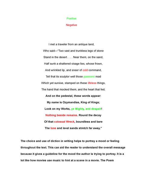 Diction poem - jdjdjdjdjdjd - Positive Negative I met a traveler from ...