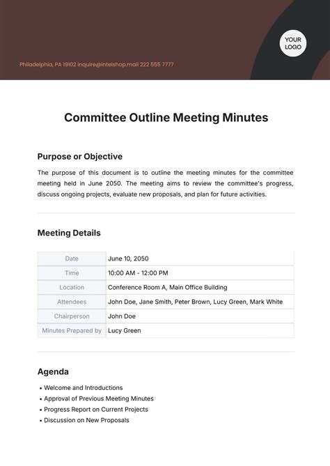 Free Committee Outline Meeting Minutes Template to Edit Online