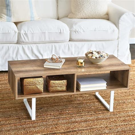 TV Stand Coffee Table with Rectangular Storage Compartments Coastal Oak ...