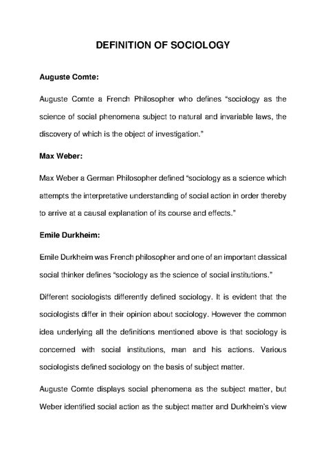 Definition of Sociology - DEFINITION OF SOCIOLOGY Auguste Comte ...
