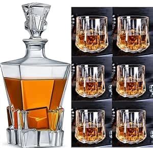 Marbelous 7 Pcs Set 1 Decenter with 6 Pcs Glass Whisky Decanter Bottle ...