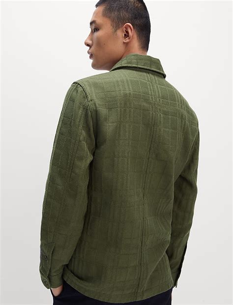 Buy Cotton Blend Check Textured Overshirt at Marks & Spencer