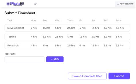 Timesheet Management - Pixels HR
