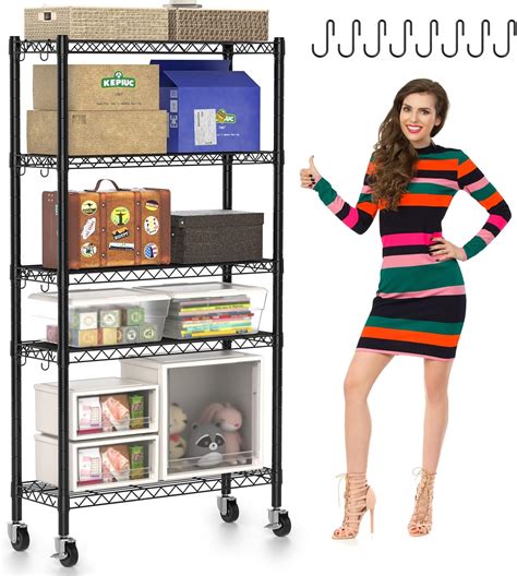 Amazon.com: Hodonas 5-Tier Storage Shelves with Wheels, Freestanding ...
