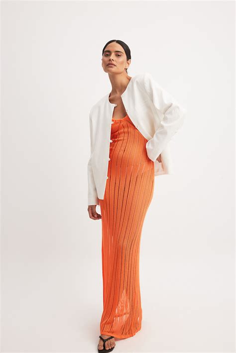 Distressed Knitted Maxi Dress Orange | NA-KD