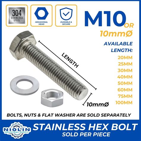 10MM STAINLESS HEX BOLT, NUTS & FLAT WASHER – Niolin Industrial Supply