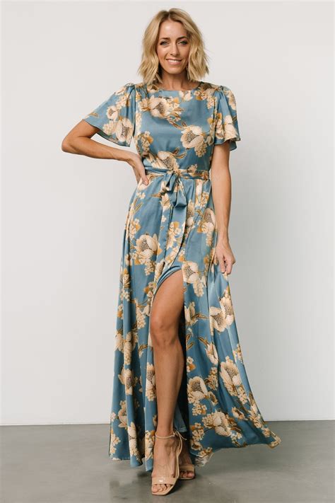 Agnes Satin Maxi Dress | Blue + Gold – Baltic Born