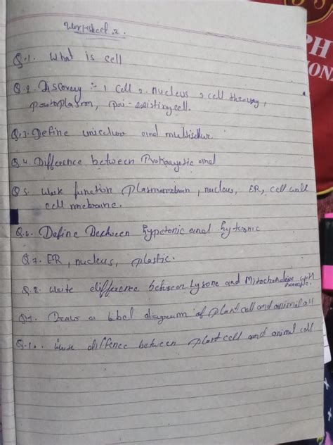 Worksheet 2 Q.1. What is cell? Q.2. Discovery: 1. Cell 2. Nucleus 3. Ce..