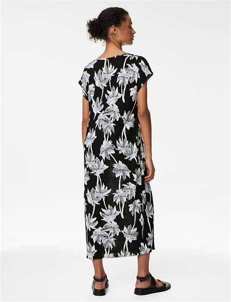 Buy Jersey Printed V-Neck Midi T-Shirt Dress at Marks & Spencer