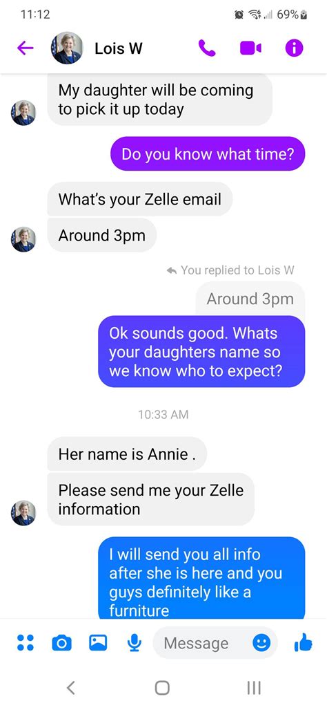 if this is a scam? I don't get a point. Potential buyer of furniture set is asking me for Zelle ...