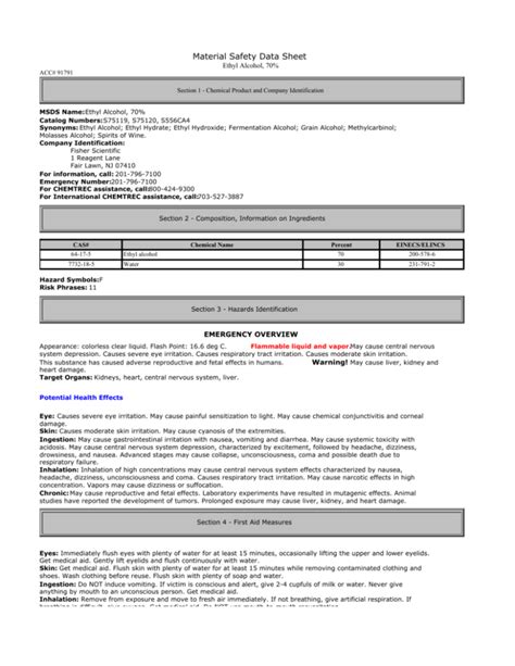 Ethanol MSDS