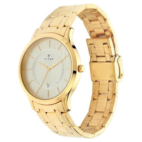 Buy Online Titan Quartz Analog with Date Champagne Dial Stainless Steel ...