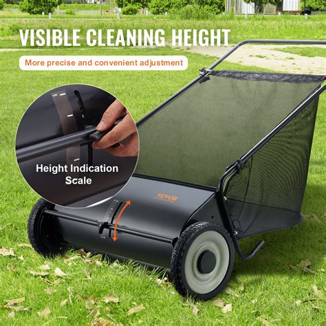 VEVOR Push Lawn Sweeper, 26 Inch Leaf & Grass Collector, Strong Rubber ...
