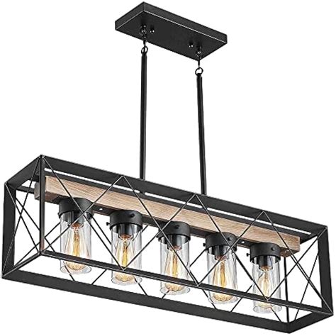 The Yodeling Goat Large Black Rectangle Farmhouse Chandelier with Wood ...