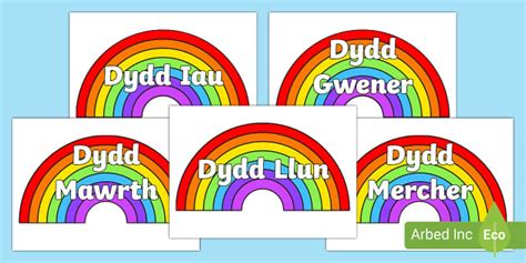 Dyddiau'r Wythnos Thema Enfys (teacher made) - Twinkl