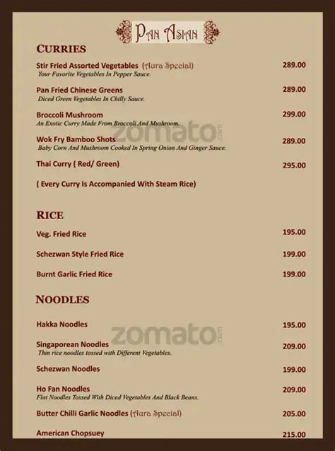 Menu at Aura, Raia, House No 596