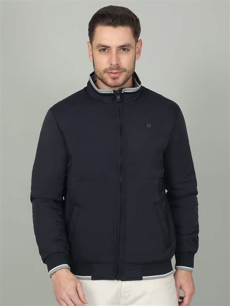 Men's Solid Navy Mock Neck Reversible Jacket – Cantabil