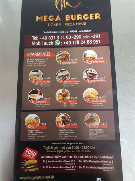 Speisekarte von Mega Burger Döner & Pizza Haus, Kaiserslautern