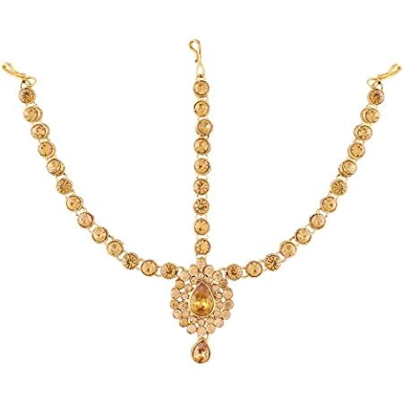 Buy I Jewels Gold Plated Traditional Kundan & Pearl Matha Patti/Maang ...