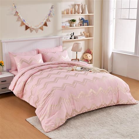 Wowelife 6 Pieces Pink Twin/Twin XL Comforter Set for Girls Kids Twin ...