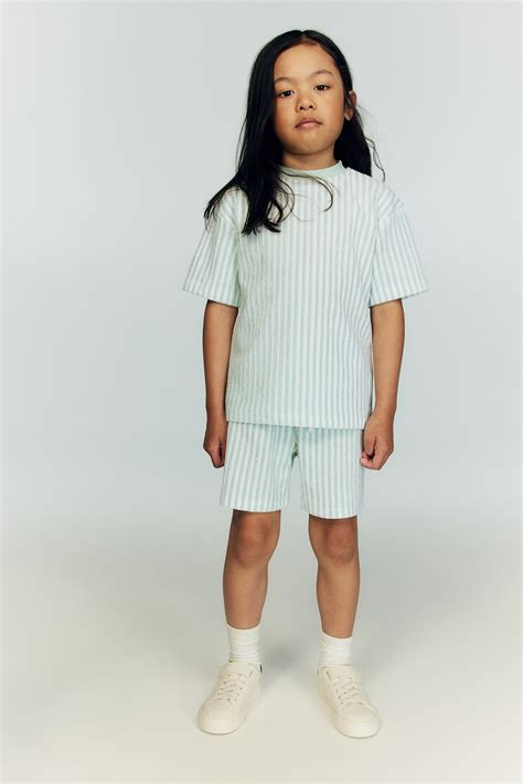 Light green/Striped 2-piece terry set for kids | H&M IN
