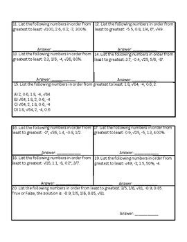 Image result for Ordering Real Numbers Worksheet