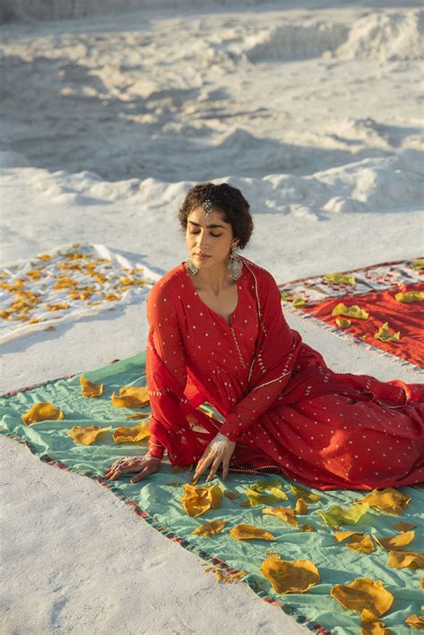 Karaj Jaipur Red Mul Cotton Anarkali Set