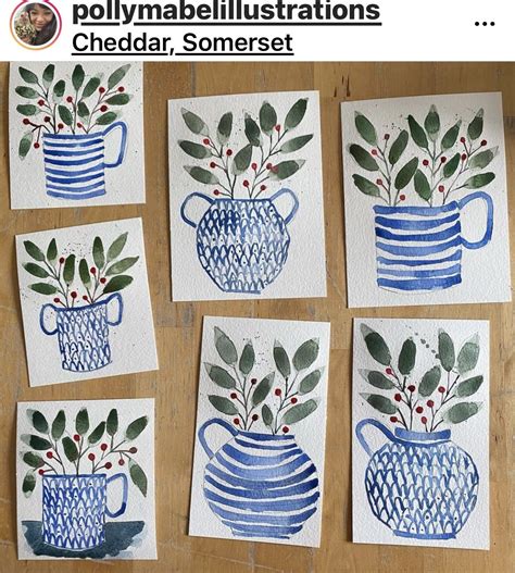 Blue and White Vases with Plants