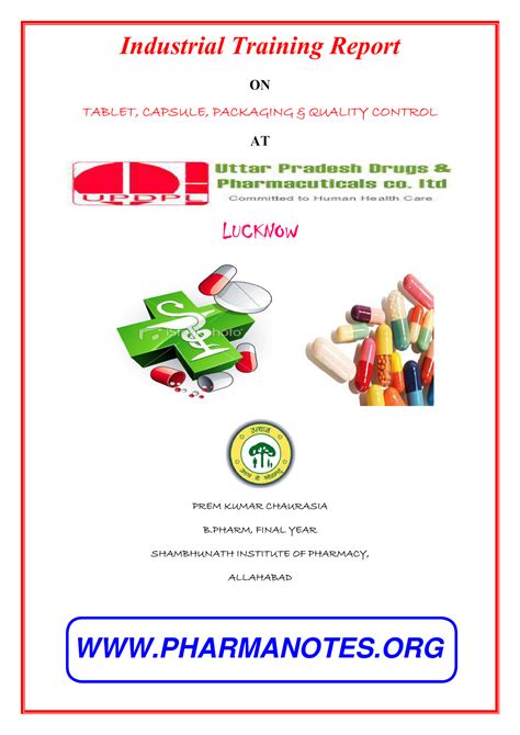 Industrial Training Report for Pharma Students - Industrial Training ...