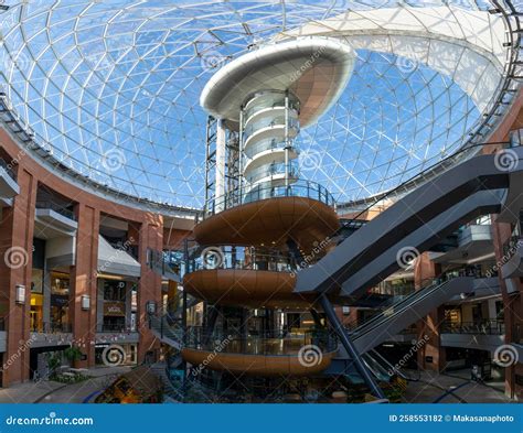 The Glass Dome and Elevator Tower Inside the Victoria Square Shopping ...
