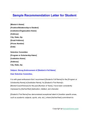 Fillable Online Recommendation Letter for Teacher from Student Fax ...