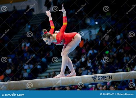 Spanish Gymnast Cintia Rodriguez Competes on the Balance Beam during ...