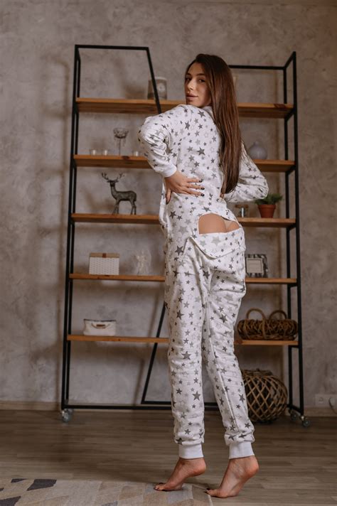 Woman Cute Butt Flap Pajamas Jumpsuit Cutout Sweetjama Flannel "stars" - Etsy