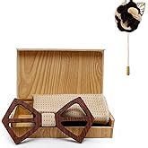 Buy MENSOME Men's Wood Bow Tie with Pocket Square & Flower Brooch ...