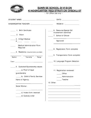 Fillable Online Sunrise school division kindergarten registration ...
