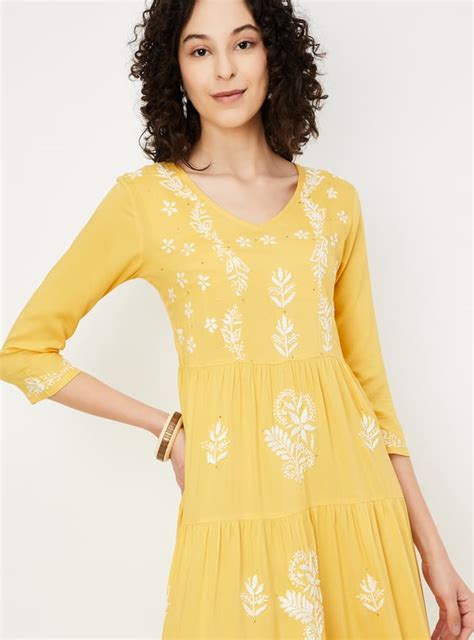 Buy Women Chikankari Embroidered Tiered Dress Online at just Rs. 1599.0 ...