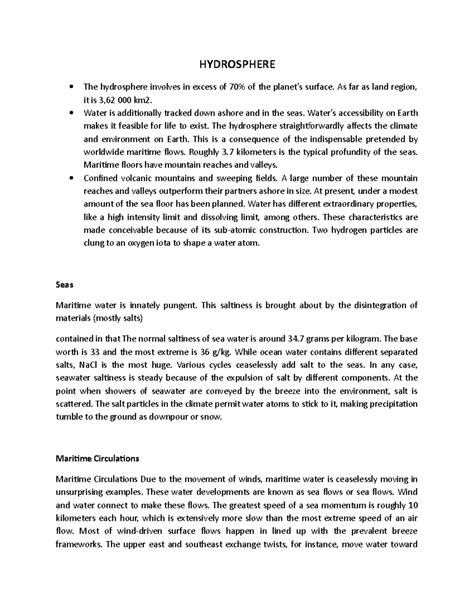 Hydrosphere - Disaster Management - HYDROSPHERE The hydrosphere ...