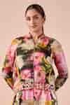 Buy Multi Color Organza High Neck Floral Smudge Bomber Jacket For Women ...