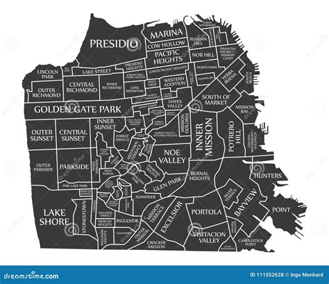 San Francisco City Map USA Labelled Black Illustration | CartoonDealer ...