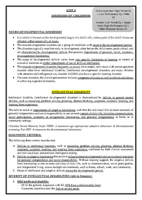 UNIT 4: Neurodevelopmental Disorders & Intellectual Disabilities ...
