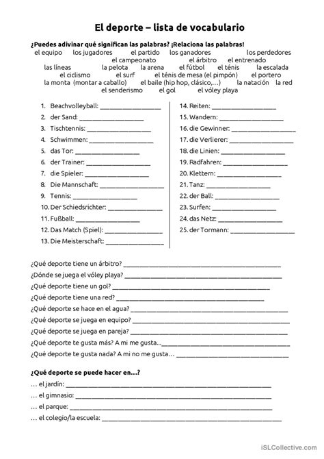 Deportes - Sportarten: English ESL worksheets pdf & doc