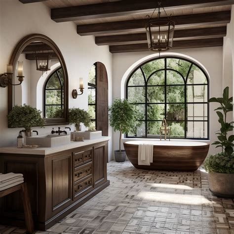 Spanish Style Bathroom with Dark Wooden Cupboards and Mediterranean ...