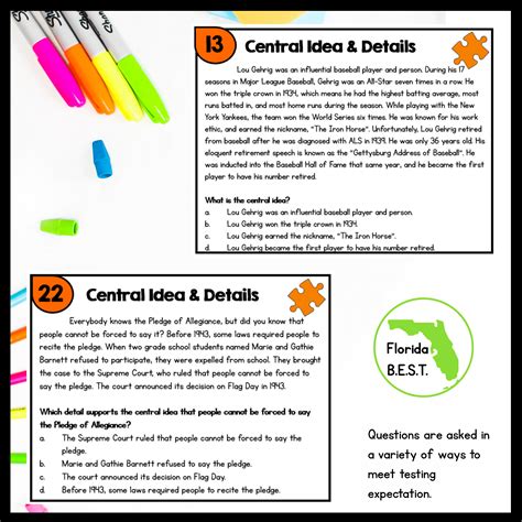 Central Idea Task Cards - 4th & 5th Grade FL BEST | MagiCore