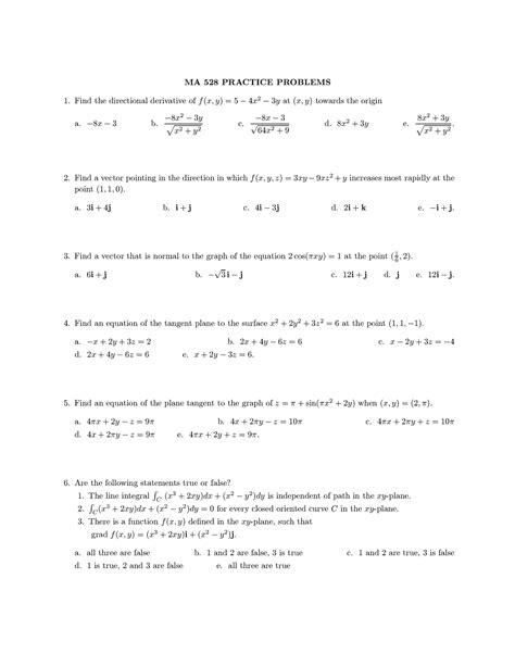 MA528 Practice Problems - MA 528 PRACTICE PROBLEMS Find the directional ...