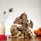 Brass Goddess Durga with Eighteen Arms with sitting Lion Idol - 12 Inc ...