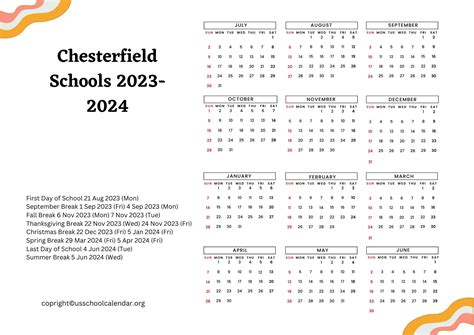 Chesterfield Schools Academic Year Calendar - US School Calendar