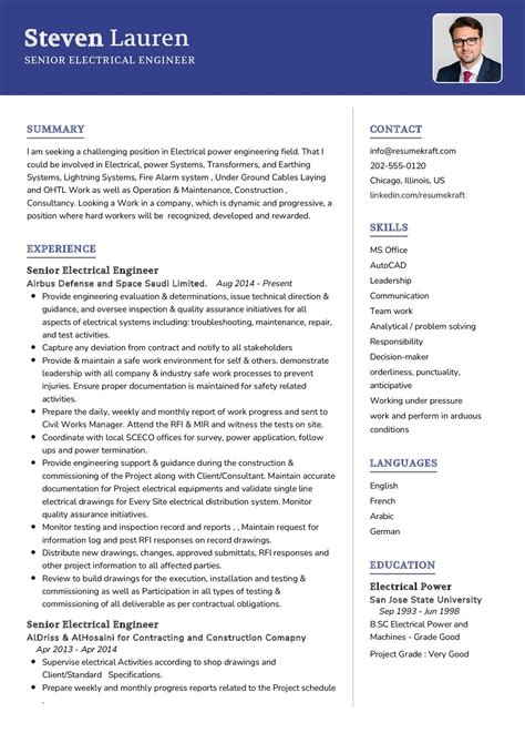 Senior Electrical Engineer CV Example in 2026 - ResumeKraft