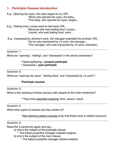 Image result for Participle Clause Structure